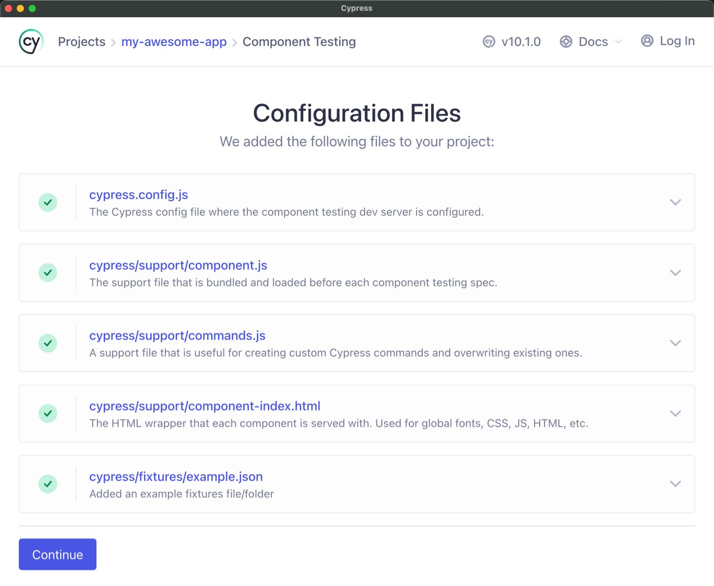 The Cypress launchpad will scaffold all of these files for you